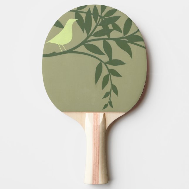 Raquete De Ping Pong Pássaro Verde Empoleirado na Ramificação Verde (Frente)