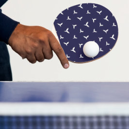 Raquete De Ping Pong Pássaros Brancos Voando Azul Escuro Moderno Minima