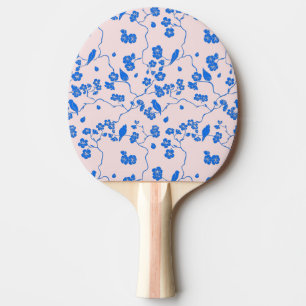 Raquete De Ping Pong Pássaros com Flores de Cereja Azul em Escamudo