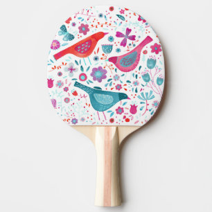 Raquete De Ping Pong Pássaros e Flores Cores
