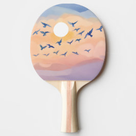 Raquete De Ping Pong Pássaros em Voo | Aquarela da Natureza ao Pôr do S