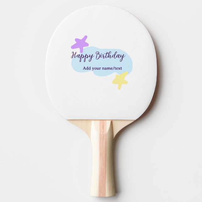 Raquete De Ping Pong Pastel blue clouds stars purple happy birthday nam (Frente)