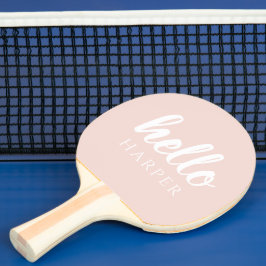 Raquete De Ping Pong Pastel Mínimo Moderno, Rosa Alô E Seu Nome