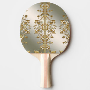 Raquete De Ping Pong Patilha do pino do Ornamentado Dourado branco Flor