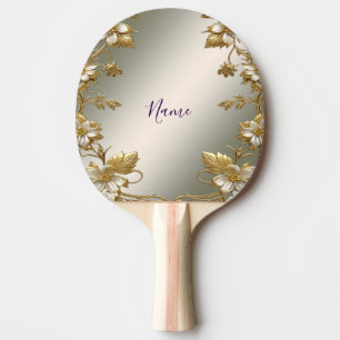 Raquete De Ping Pong Patilha do pino do Ornamentado Dourado branco Flor