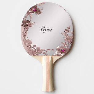 Raquete De Ping Pong Patilha do pino Floral rosa