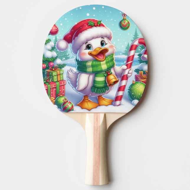 Raquete De Ping Pong Pato de Natal bonito e colorido (Frente)