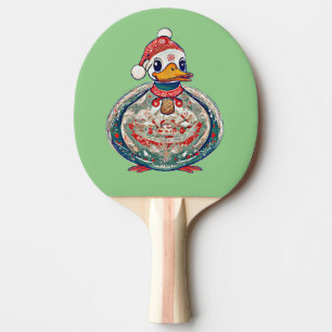 Raquete De Ping Pong Pato do Folclore de Natal Vestindo um Chapéu de Pa