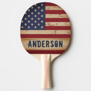 Raquete De Ping Pong Patriótica da Madeira Russa da Bandeira Americana