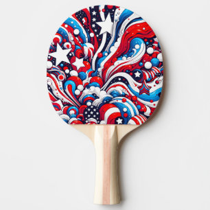 Raquete De Ping Pong Patriótico de Bandeira Vermelha, Branca e Abstrato