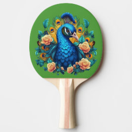 Raquete De Ping Pong Pavão Com Rosas Pêssego