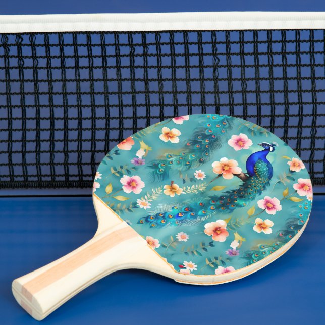 Raquete De Ping Pong Pavão Vibrante Com Penas E Florestas Lush (Insitu)
