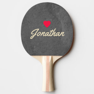 Raquete De Ping Pong Pedra Ardósia Escura Coração Vintage Assinatura