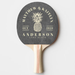 Raquete De Ping Pong Pedra Ardósia Escura Tropical Abacaxi Casamento