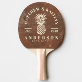 Raquete De Ping Pong Pedra de Areia Marrom Tropical Abacaxi Casamento