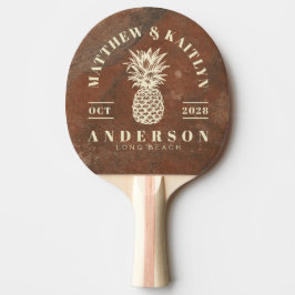 Raquete De Ping Pong Pedra de Areia Marrom Tropical Abacaxi Casamento