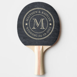Raquete De Ping Pong Pedra de Granito Escuro Monograma Estrela de Casam