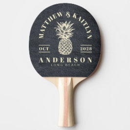 Raquete De Ping Pong Pedra de Granito Escuro Tropical Abacaxi Casamento