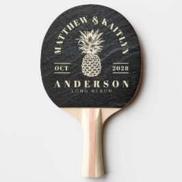 Raquete De Ping Pong Pedra de Granito Preto Casamento Tropical Abacaxi
