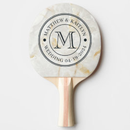 Raquete De Ping Pong Pedra de Mármore Calacatta Gold Monograma de Casam