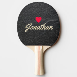 Raquete De Ping Pong Pedra Granito Preto Coração Antigo Assinatura