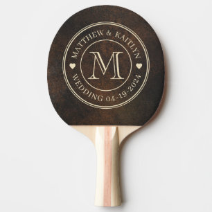 Raquete De Ping Pong Pedra Monazita Marrom Escuro Coração Monograma de