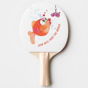 Raquete De Ping Pong Peixe engraçado e verme adoram pinos românticos