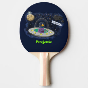 Raquete De Ping Pong Peixe feliz bonito com ilustração de desenho espac