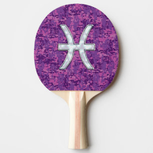 Raquete De Ping Pong Peixes Símbolo Zodiac no Fuchsia Digital Camo