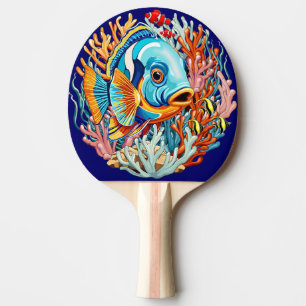 Raquete De Ping Pong Peixes Tropicais Vibrações Coloridas de Verão