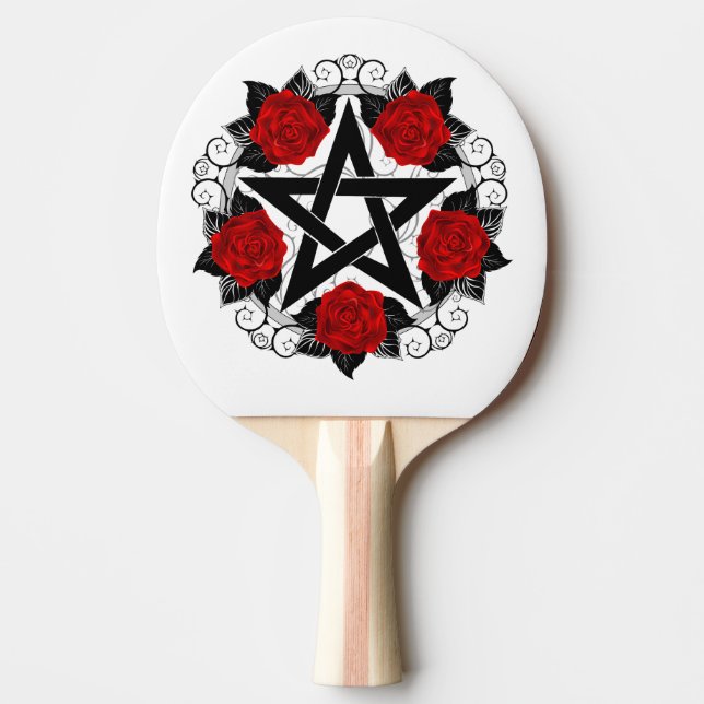 Raquete De Ping Pong Pentagrama com Rosas vermelhas (Frente)