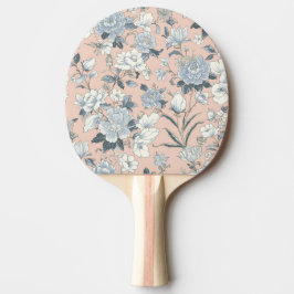 Raquete De Ping Pong Peônias Azuis Floral Botânico Vintage Pêssego