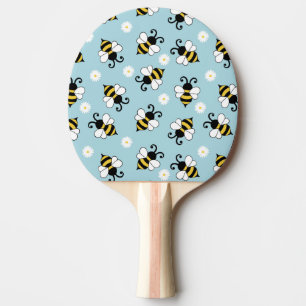 Raquete De Ping Pong Pequenas abelhas e flores margaridas