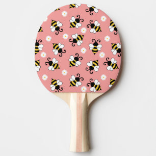 Raquete De Ping Pong Pequenas abelhas e flores margaridas
