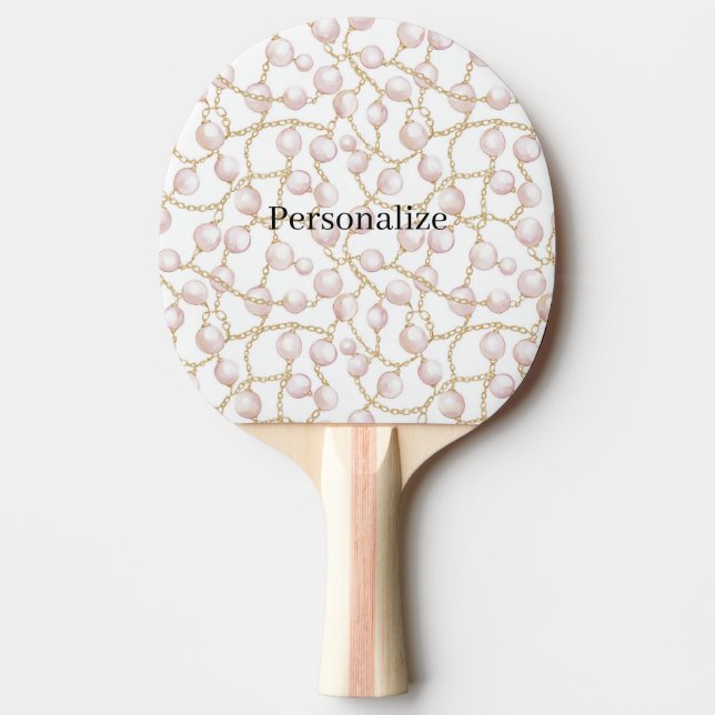Raquete De Ping Pong Pérolas Rosas Corrente de Ouro   (Frente)