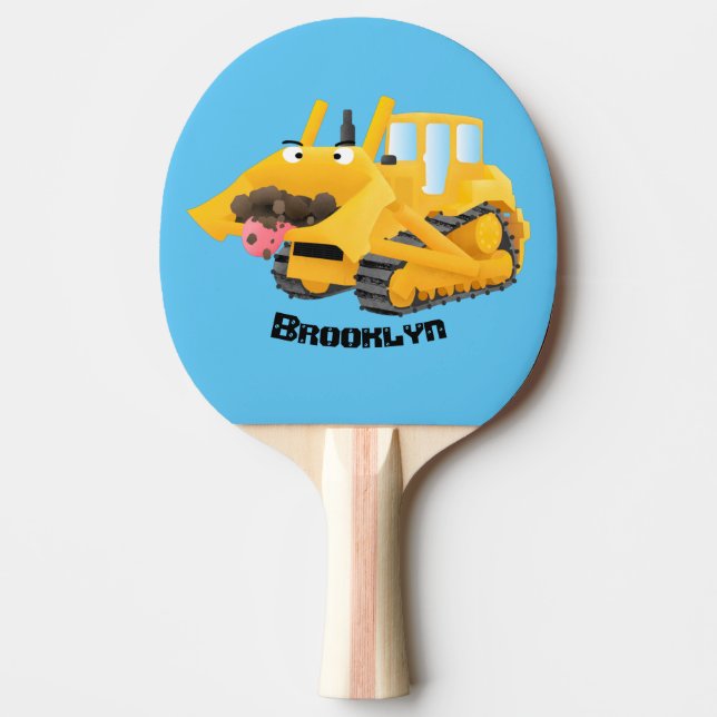 Raquete De Ping Pong Personagem de desenho animado de bulldozer amarelo (Frente)