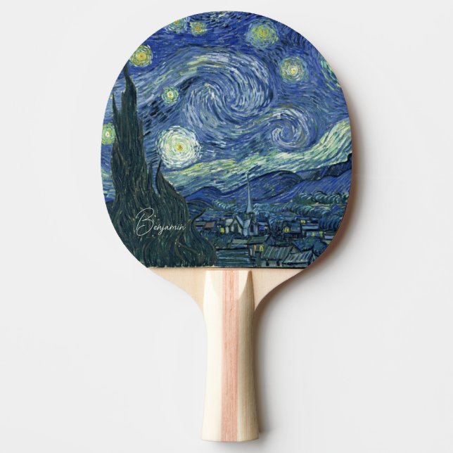 Raquete De Ping Pong Personalizado - A Noite Estrelada - Vincent van Go (Frente)