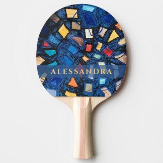 Raquete De Ping Pong Personalizado Azul Marinho Colorido com Visual de