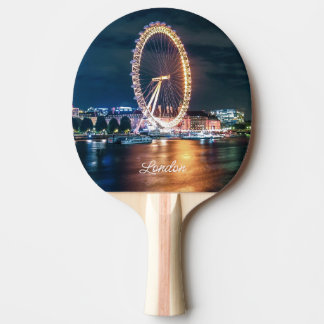 Raquete De Ping Pong Personalizado Blue Dourado Cityscape Night Viagem