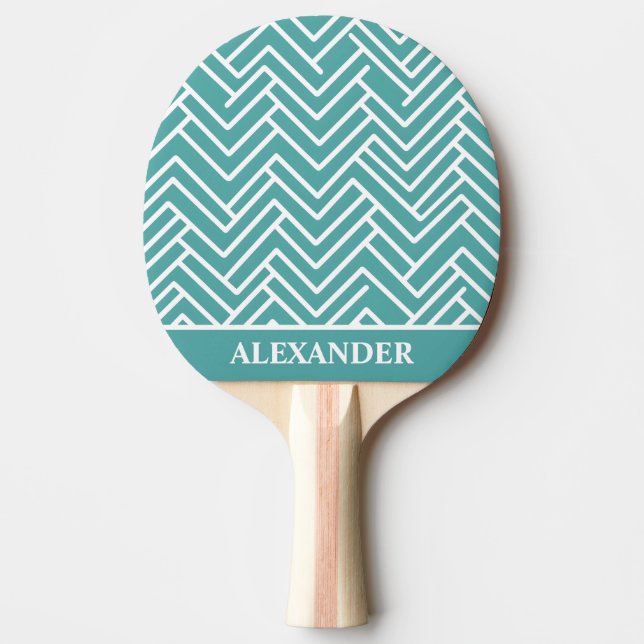 Raquete De Ping Pong Personalizado em Azul Turquesa e Branco Abstrato (Frente)