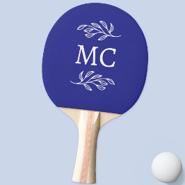 Raquete De Ping Pong Personalized Monogram Initials Botanical Leaf Blue