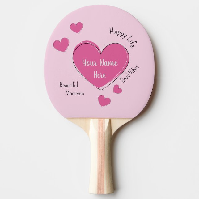 Raquete De Ping Pong Personalized Pink Hearts Ping Pong Paddle (Frente)