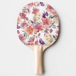 Raquete De Ping Pong Pétalas de Pêssego Flores de Aquarela Botânica Flo