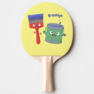 Raquete De Ping Pong Pincel de pintura e personagens de desenho animado