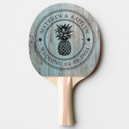 Raquete De Ping Pong Pineapple de Madeira Pintado de Azul com Brasão de