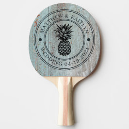 Raquete De Ping Pong Pineapple de Madeira Pintado de Azul com Brasão de