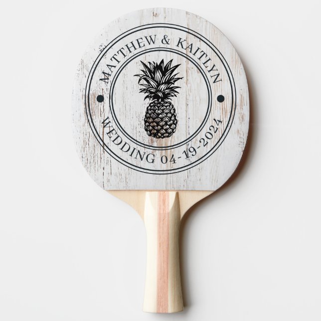 Raquete De Ping Pong Pineapple em Madeira Pintada de Branco com Brasão  (Verso)