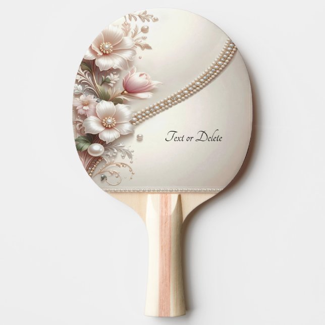 Raquete De Ping Pong Ping Pong com Enfeites Florais e Pérolas (Frente)