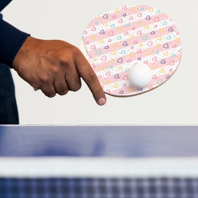 Raquete De Ping Pong Ping Pong Paddle Pink & White Stripe Hearts (Insitu)