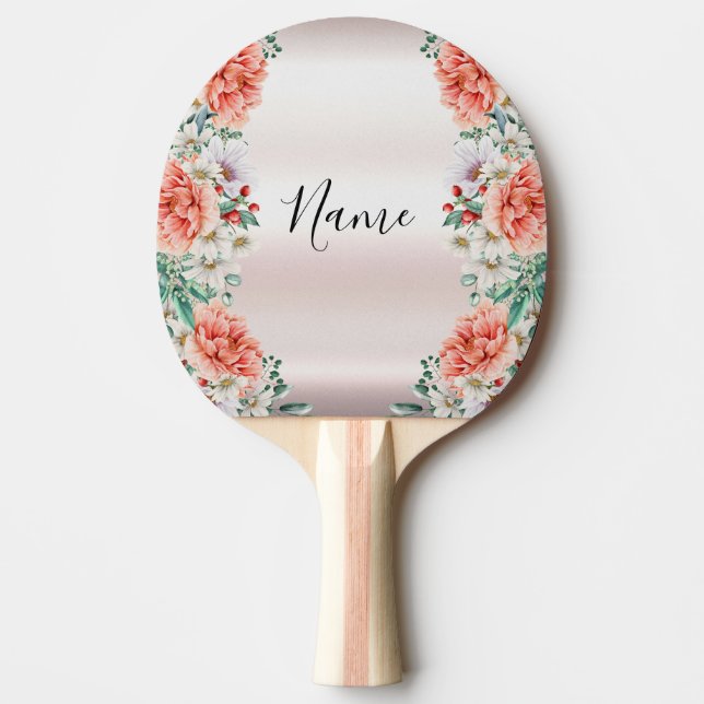 Raquete De Ping Pong Ping Pong Pong Ping Flor Aquarela (Frente)